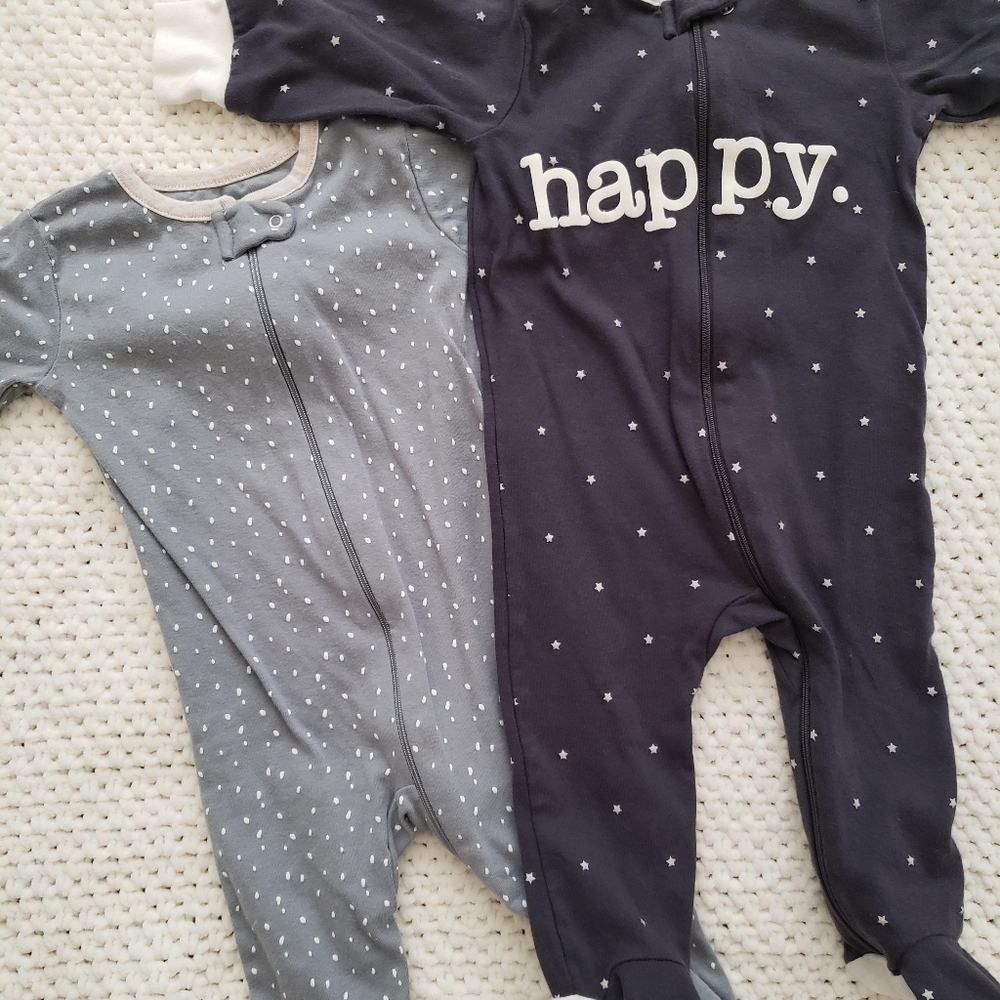 Set of 2 baby girl gray zip footed sleepers 6-9M